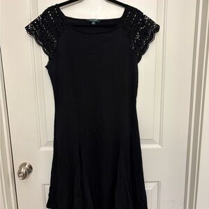 Ralph Lauren Black Dress with thick Lace Detail sleeves